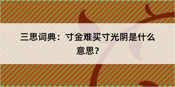 三思词典：寸金难买寸光阴是什么意思？