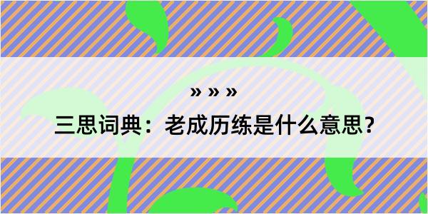 三思词典：老成历练是什么意思？