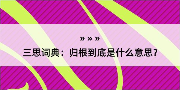 三思词典：归根到底是什么意思？