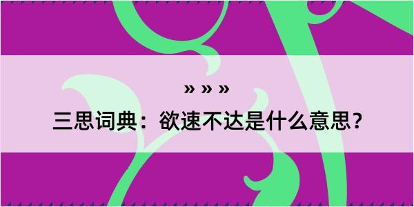 三思词典：欲速不达是什么意思？