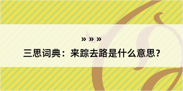 三思词典：来踪去路是什么意思？