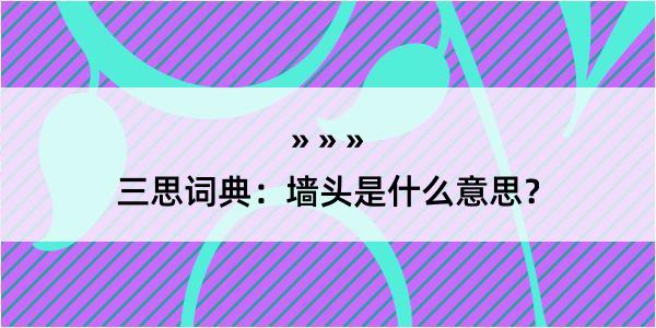 三思词典：墙头是什么意思？