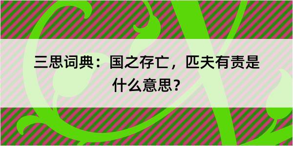 三思词典：国之存亡，匹夫有责是什么意思？