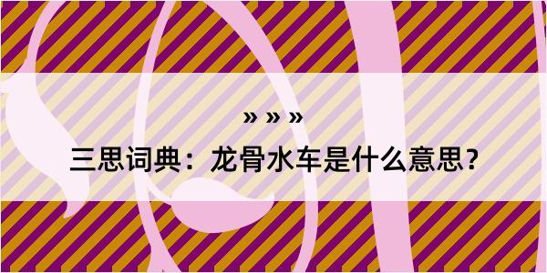 三思词典：龙骨水车是什么意思？