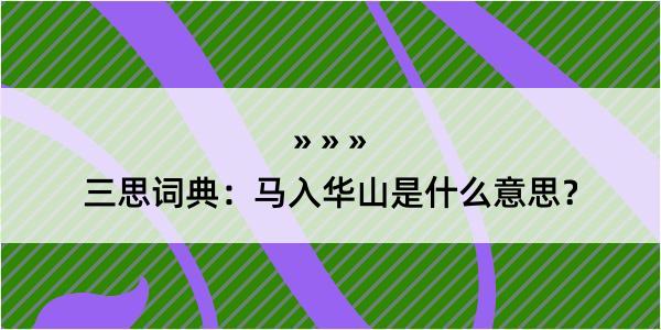 三思词典：马入华山是什么意思？