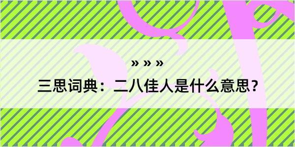 三思词典：二八佳人是什么意思？