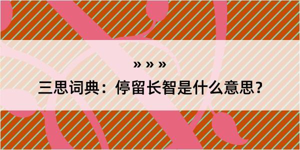 三思词典：停留长智是什么意思？