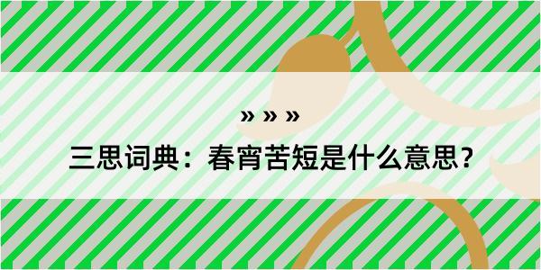 三思词典：春宵苦短是什么意思？