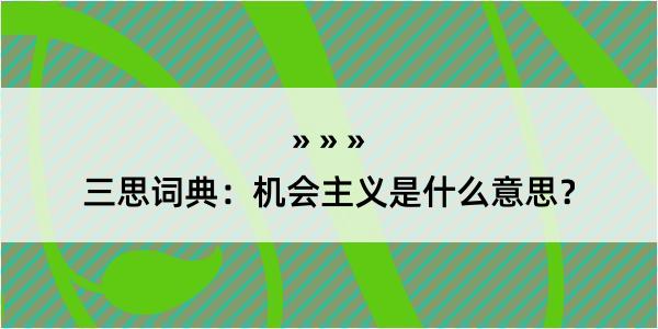 三思词典：机会主义是什么意思？