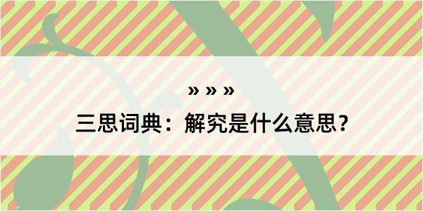 三思词典：解究是什么意思？