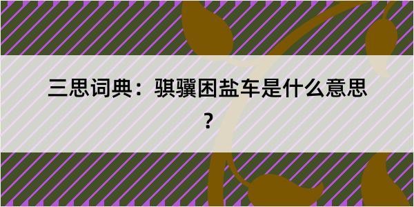 三思词典：骐骥困盐车是什么意思？