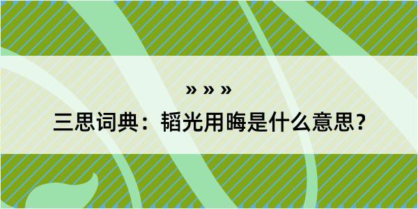 三思词典：韬光用晦是什么意思？