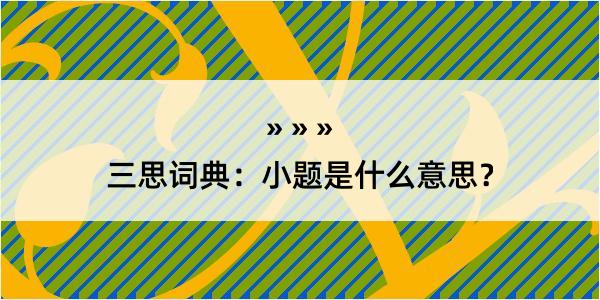 三思词典：小题是什么意思？