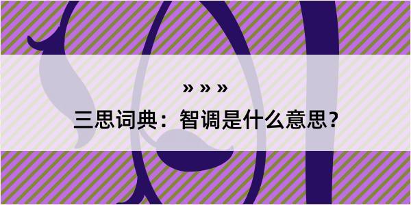 三思词典：智调是什么意思？