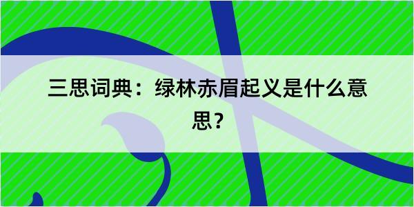 三思词典：绿林赤眉起义是什么意思？