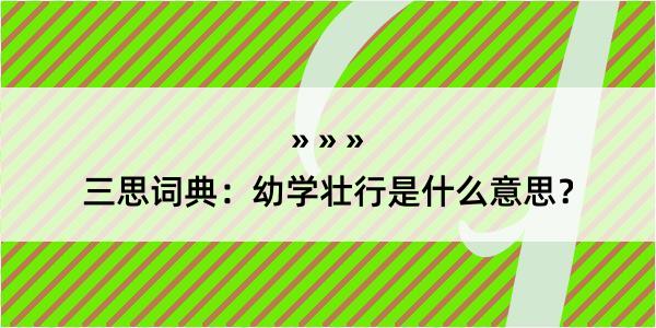 三思词典：幼学壮行是什么意思？