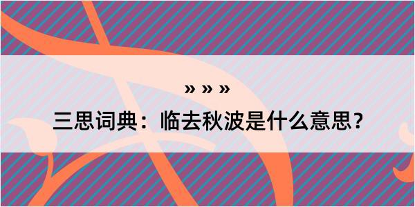 三思词典：临去秋波是什么意思？