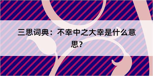 三思词典：不幸中之大幸是什么意思？