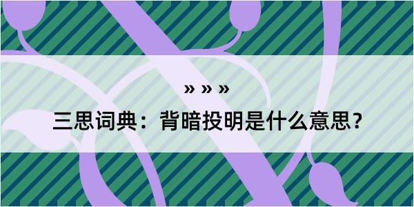 三思词典：背暗投明是什么意思？