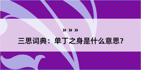 三思词典：单丁之身是什么意思？