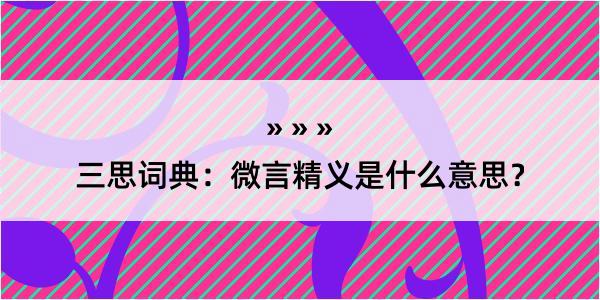 三思词典：微言精义是什么意思？