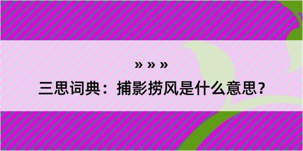 三思词典：捕影捞风是什么意思？