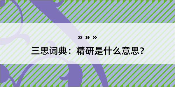 三思词典：精研是什么意思？