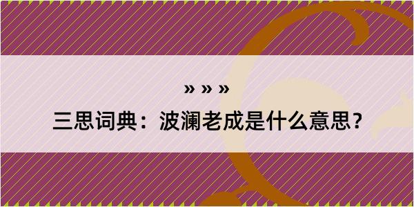 三思词典：波澜老成是什么意思？