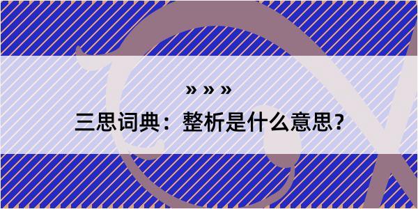 三思词典：整析是什么意思？