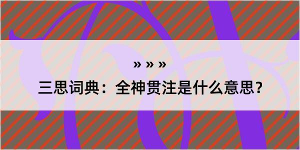 三思词典：全神贯注是什么意思？