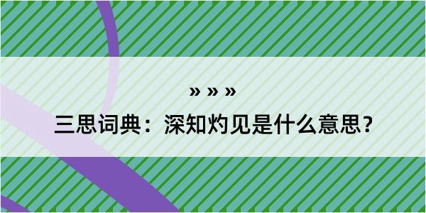 三思词典：深知灼见是什么意思？