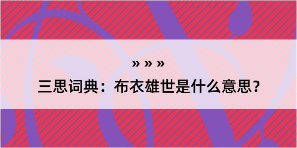 三思词典：布衣雄世是什么意思？