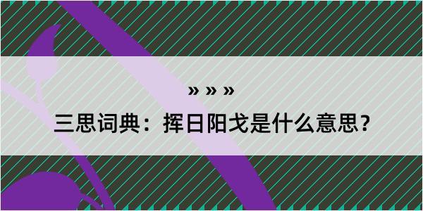 三思词典：挥日阳戈是什么意思？