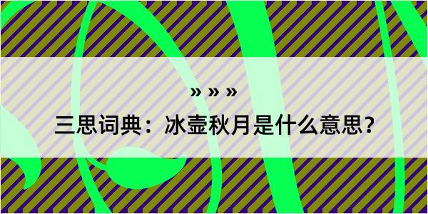 三思词典：冰壸秋月是什么意思？