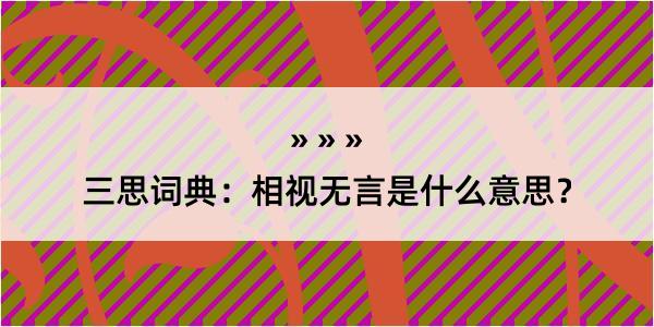 三思词典：相视无言是什么意思？