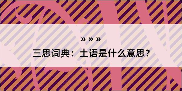 三思词典：土语是什么意思？