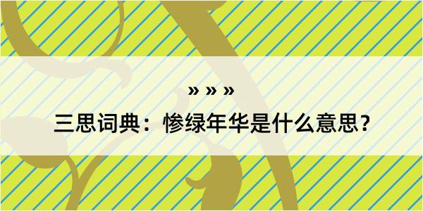 三思词典：惨绿年华是什么意思？