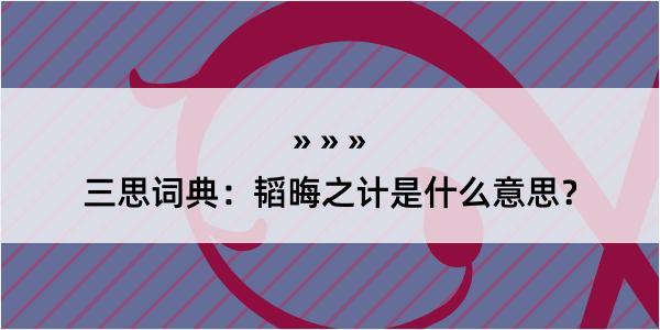 三思词典：韬晦之计是什么意思？