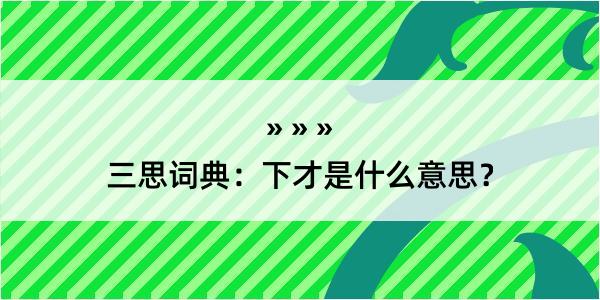 三思词典：下才是什么意思？