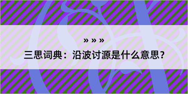 三思词典：沿波讨源是什么意思？