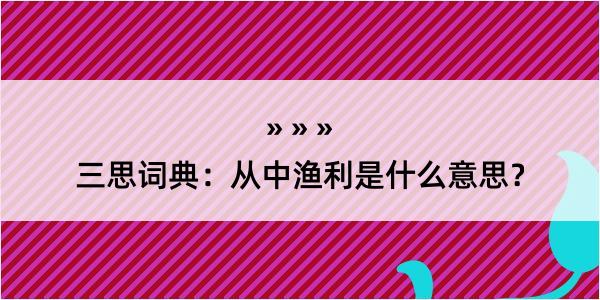 三思词典：从中渔利是什么意思？