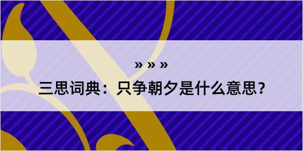 三思词典：只争朝夕是什么意思？