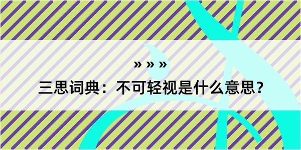 三思词典：不可轻视是什么意思？