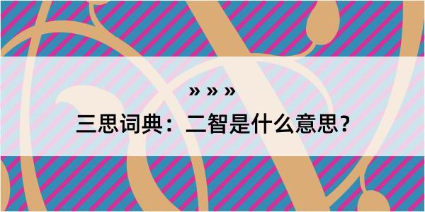 三思词典：二智是什么意思？