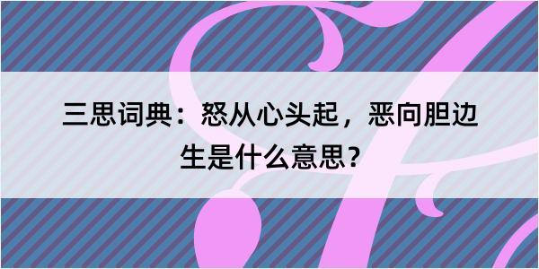 三思词典：怒从心头起，恶向胆边生是什么意思？