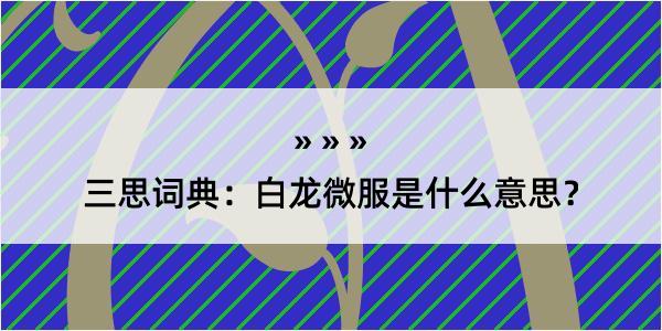 三思词典：白龙微服是什么意思？