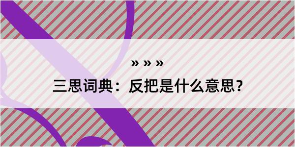 三思词典：反把是什么意思？