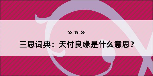 三思词典：天付良缘是什么意思？