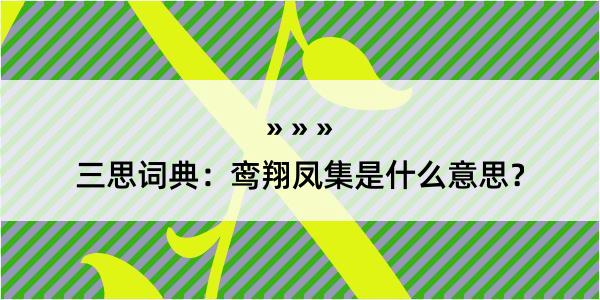 三思词典：鸾翔凤集是什么意思？