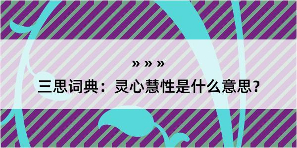 三思词典：灵心慧性是什么意思？